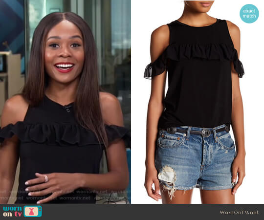 Willow & Clay Cold Shoulder Ruffle Blouse worn by Zuri Hall on E! News