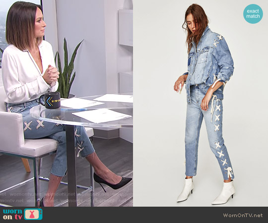 Zara Straight Jeans with Eyelets worn by Catt Sadler on E! News