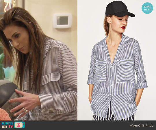 Zara Striped Blouse with Pocket worn by Peggy Sulahian on The Real Housewives of Orange County