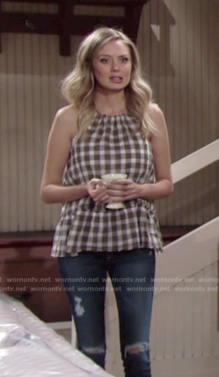 Abby’s gingham checked top and distressed skinny jeans on The Young and the Restless