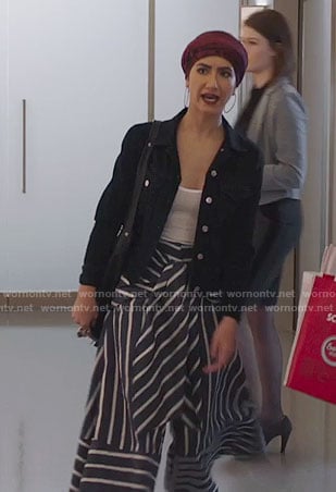 Adena’s striped tie-waist culottes on The Bold Type