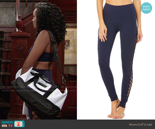 Alo Interlace Leggings in Rich Navy worn by Hilary Curtis (Mishael Morgan) on The Young and the Restless