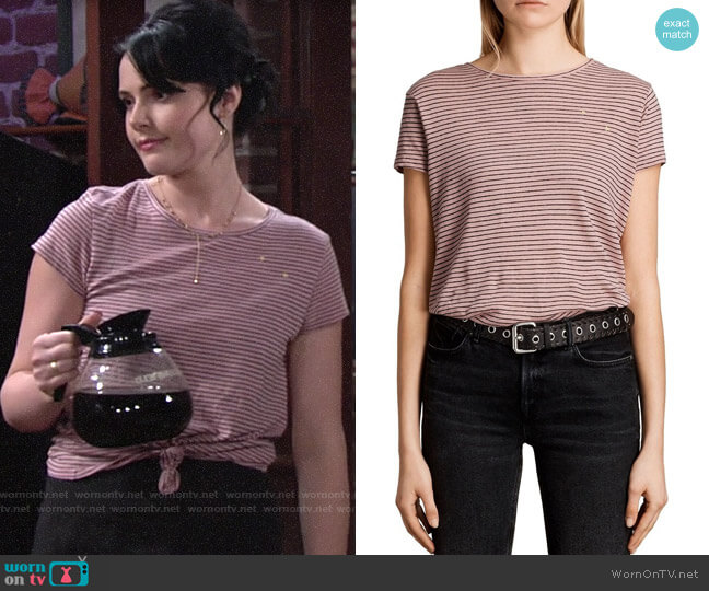 All Saints Anja Stripe Tee worn by Tessa Porter (Cait Fairbanks) on The Young and the Restless