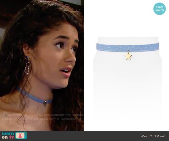 Aqua Lucky Denim Choker worn by Darlita (Danube Hermosillo) on The Bold and the Beautiful