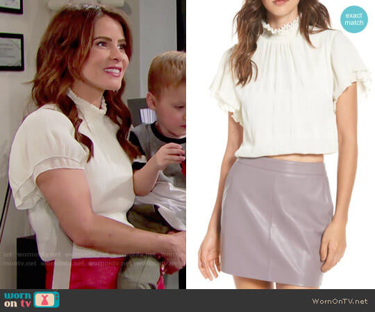 ASTR Smocked Neck Crop Top in Cream worn by Caroline Spencer (Linsey Godfrey) on The Bold and the Beautiful