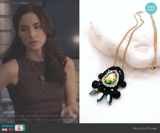 Beads of Aquarius Black Boho Chic Crystal Necklace worn by Camille Engelson (Allison Scagliotti) on Stitchers