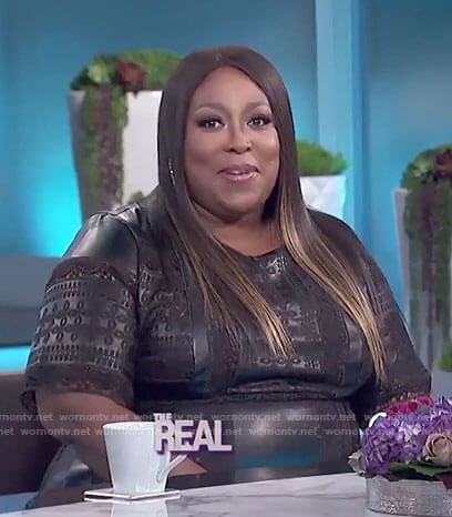 Loni’s black embroidered leather dress on The Real