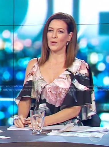 Gorgi’s black floral asymmetrical dress on The Project