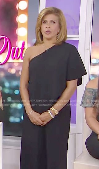 Hoda’s black one shoulder jumpsuit on Today