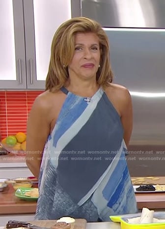 Hoda’s blue and grey halter-neck handkerchief dress on Today