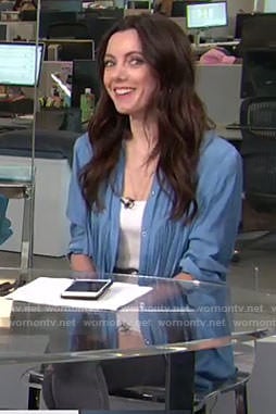 Melanie’s blue fringe shirt on Live from E!