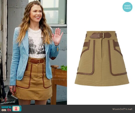 10 Crosby Derek Lam Leather Trimmed Khaki Skirt worn by Liza Miller (Sutton Foster) on Younger