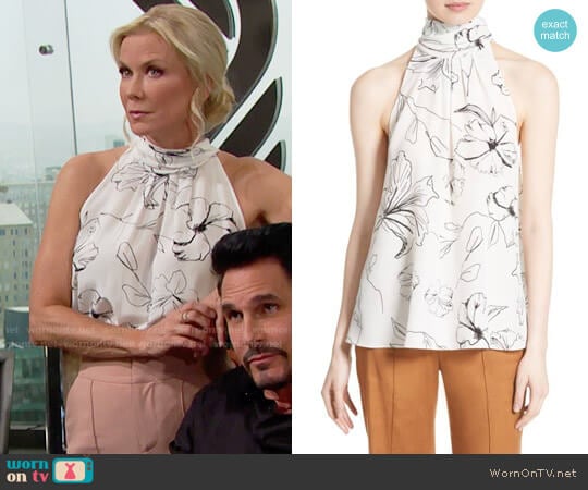 Diane von Furstenberg Print Silk High Neck Blouse worn by Brooke Logan (Katherine Kelly Lang) on The Bold and the Beautiful