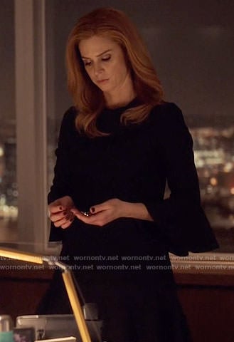 Donna’s black bell-sleeve dress on Suits