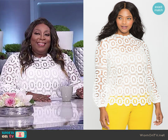 Eloquii Studio Long Sleeve Crochet Lace Blouse worn by Loni Love on The Real
