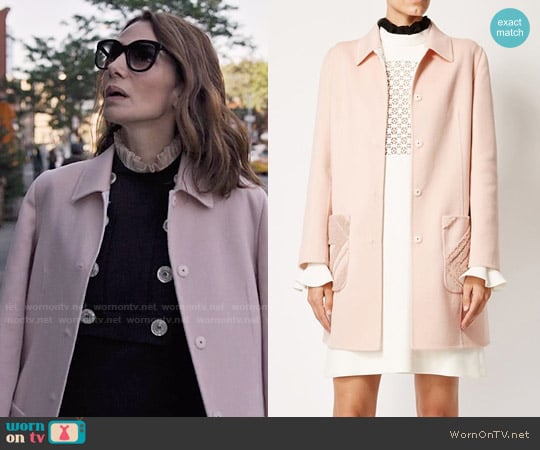Fendi Lamb Fur Pocket Coat worn by Samantha Delmonico (Annie Parisse) on Friends from College