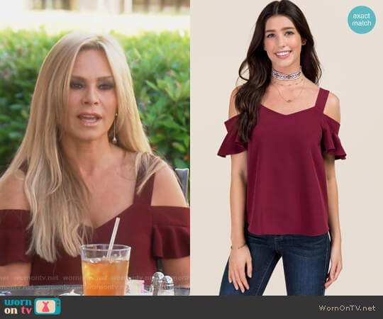 Francescas Fawn Cold Shoulder Sweetheart Top worn by Tamra Judge on The Real Housewives of Orange County