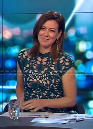 Gorgi’s green lace cutout dress on The Project