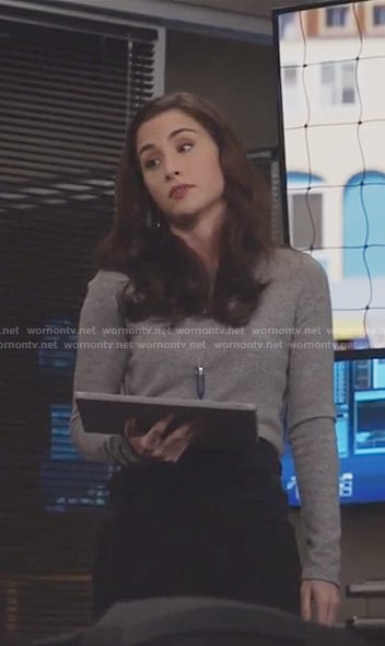 Camille’s sweater with pink skull on the back on Stitchers