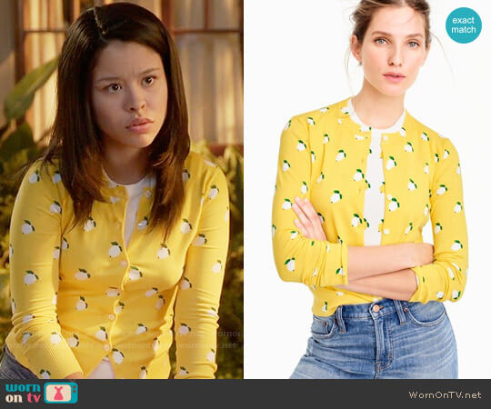 J.Crew Cotton Jackie Cardigan in Lemon Print worn by Mariana Foster (Cierra Ramirez) on The Fosters