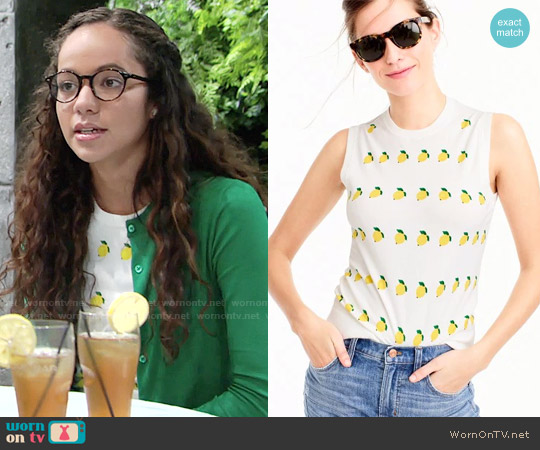J.Crew Cotton Jackie Shell in Lemon Print worn by Mattie Ashby (Lexie Stevenson) on The Young and the Restless