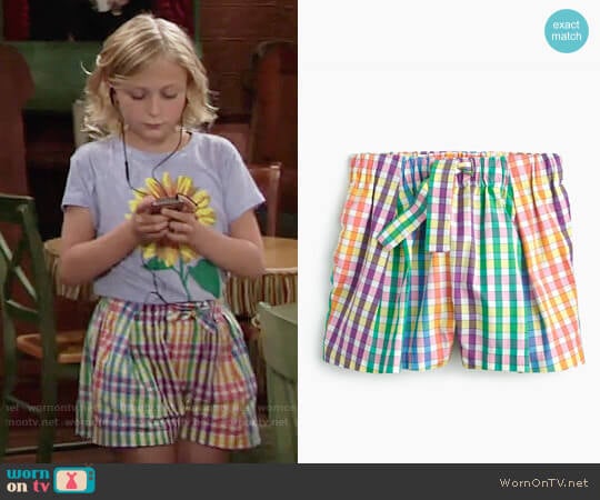 J.Crew Girls Tie-waist Pull-on Short in Rainbow Check worn by Faith Newman (Alyvia Alyn Lind) on The Young and the Restless