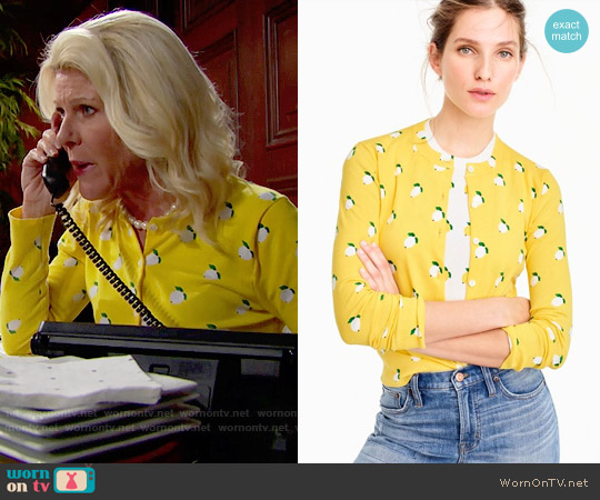 J. Crew Cotton Jackie Cardigan in Lemon Print worn by Pamela Douglas (Alley Mills) on The Bold and the Beautiful
