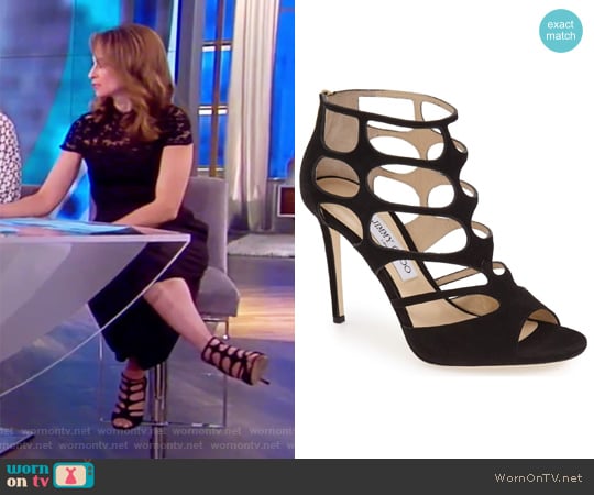 Jimmy Choo Ren100 Suede Cutout Peep Toe Sandals worn by Jedediah Bila on The View