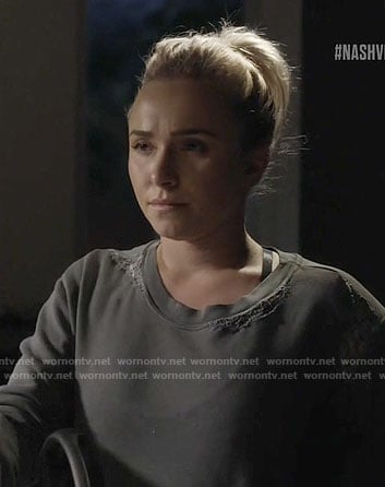 Juliette’s grey sweatshirt with lace detail on Nashville