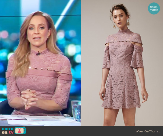 Keepsake Star Crossed Lace Mini Dress worn by Carrie Bickmore on The Project