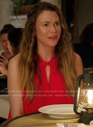 Liza’s red textured top on Younger