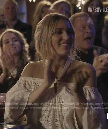 Maddie’s white eyelet halter top on Nashville