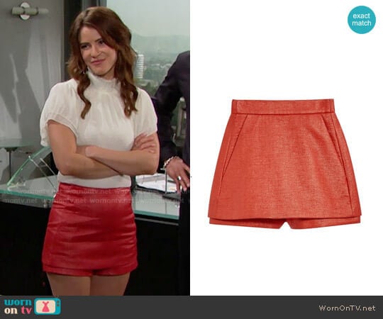 Maje Paca Leather-Look Skort worn by Caroline Spencer (Linsey Godfrey) on The Bold and the Beautiful