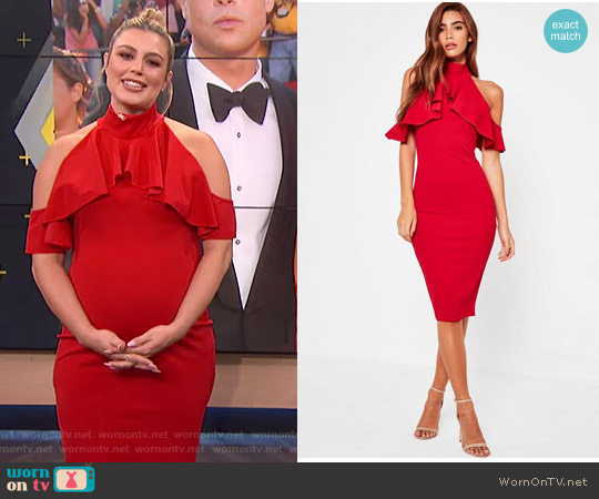Missguided High Neck Frill Cold Shoulder Midi Dress Red worn by Carissa Loethen Culiner on E! News