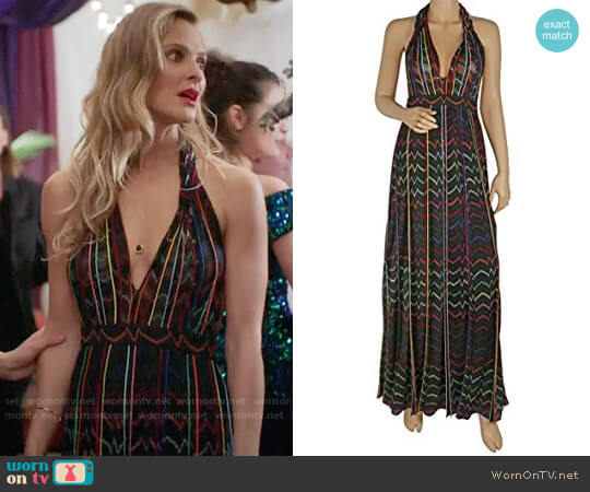 Missoni Lurex Zigzag Halter Maxi Dress worn by Phoebe Wells (Beau Garrett) on Girlfriends Guide to Divorce
