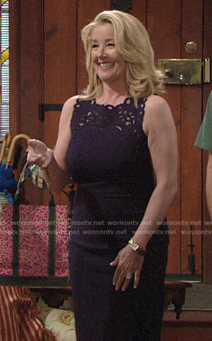 Nikki’s navy embroidered eyelet dress on The Young and the Restless