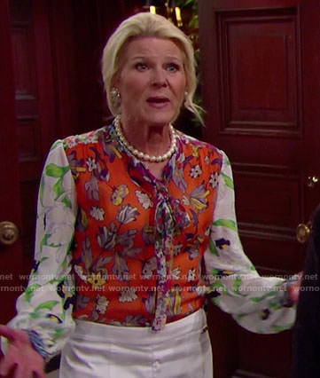 Pam’s mixed floral print blouse on The Bold and the Beautiful