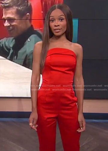 Zuri’s red strapless jumpsuit on E! News
