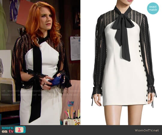 Self Portrait Two-Tone Long-Sleeve Crepe Mini Dress worn by Sally Spectra (Courtney Hope) on The Bold and the Beautiful
