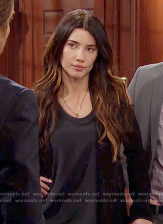 Steffy’s black cold-shoulder blazer on The Bold and the Beautiful