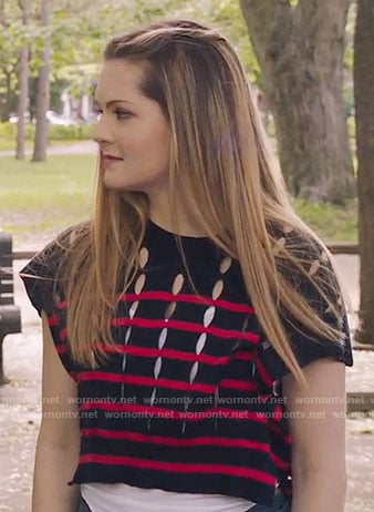 Sutton’s red striped top on The Bold Type