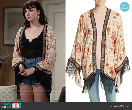 The Kooples Fleurs DArtifice Floral Print Fringe Kimono worn by Tessa Porter (Cait Fairbanks) on The Young and the Restless