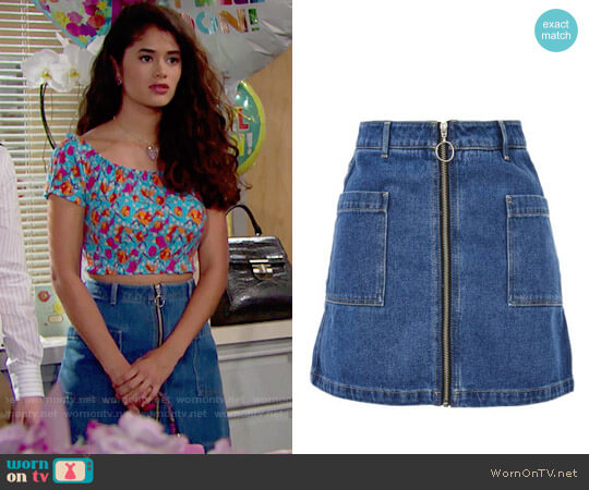Topshop Patch Pocket A-Line Denim Miniskirt worn by Darlita (Danube Hermosillo) on The Bold and the Beautiful