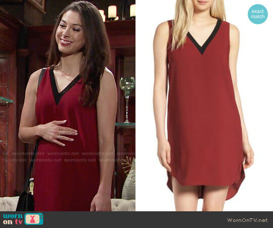Trouve Rib Detail Shift Dress in Red Syrah / Black Colorblock worn by Juliet Helton (Laur Allen) on The Young and the Restless