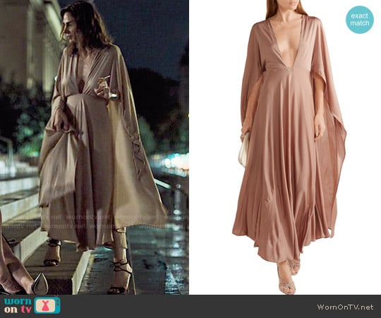 Valentino Cape-effect silk-jersey maxi dress worn by Samantha Delmonico (Annie Parisse) on Friends from College