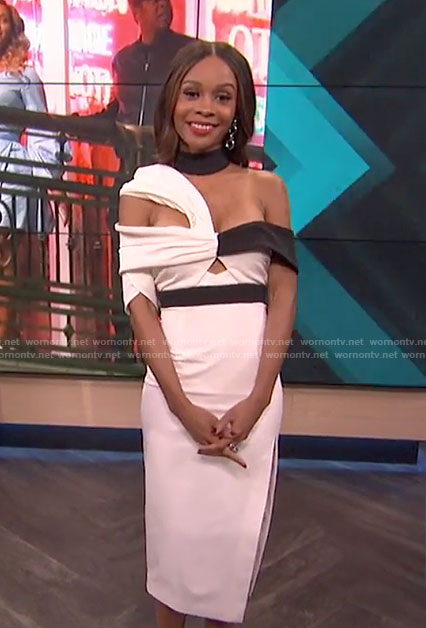 Zuri’s white one off-shoulder dress with cutouts on E! News