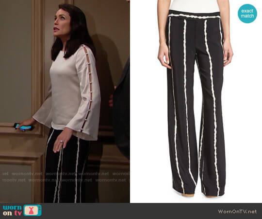 10 Crosby by Derek Lam Striped Silk Wide-Leg Trousers worn by Quinn Fuller (Rena Sofer) on The Bold and the Beautiful