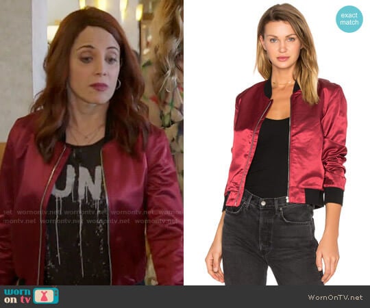 3x1 Satin Bomber Jacket worn by Jo (Alanna Ubach) on Girlfriends Guide to Divorce