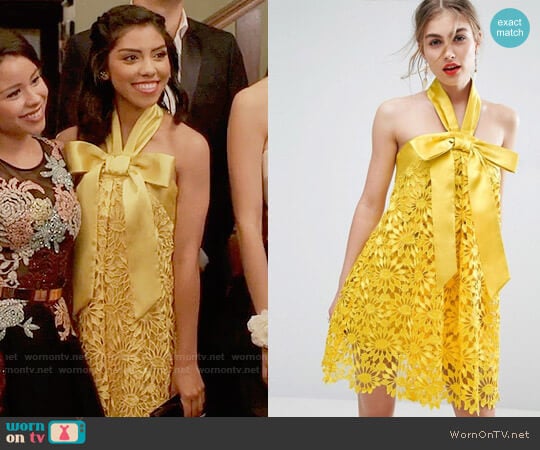 ASOS SALON Aline Lace Mini Dress with Bow Detail worn by Poppy Sinfuego (Nandy Martin) on The Fosters