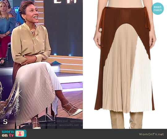 Agnona Colorblock Pleated Midi Skirt worn by Robin Roberts on Good Morning America